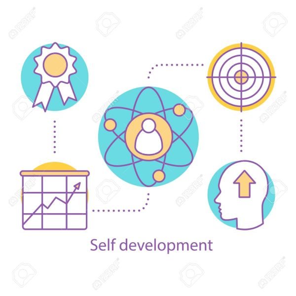 Self development concept icon. Personal growth idea thin line illustration. Skills improving. Goal achieving. Vector isolated outline drawing